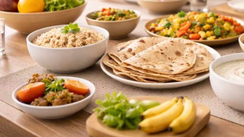 nutrition and balanced diet with healthy Indian home cooked meal