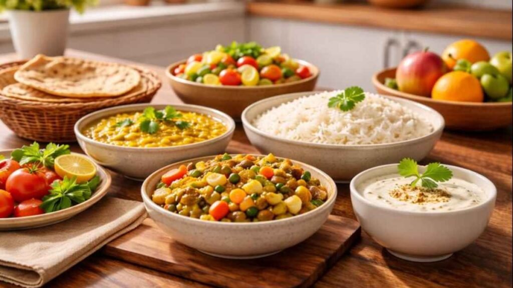 balanced diet plan for Indian families with traditional Indian home-cooked meal