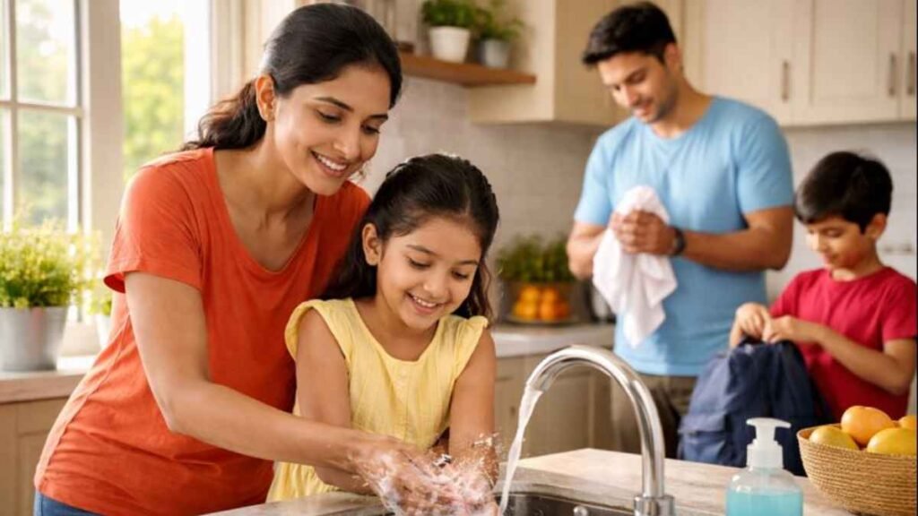 Hygiene Habits For Wellness practiced through regular handwashing at home
