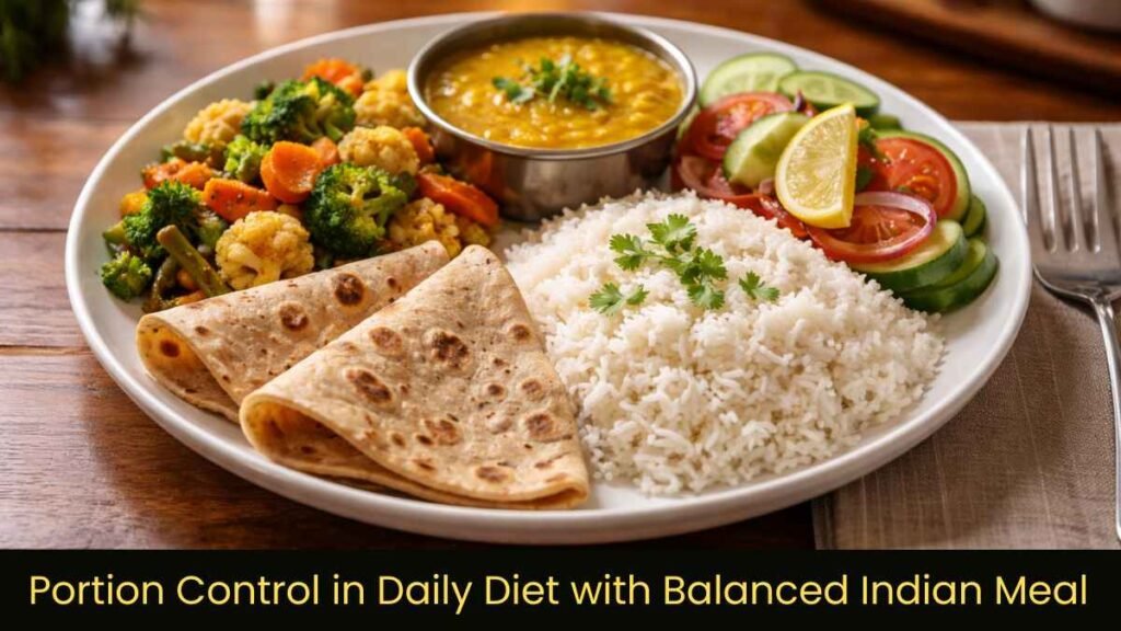portion control in daily diet shown with balanced Indian meal plate