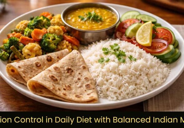 portion control in daily diet shown with balanced Indian meal plate